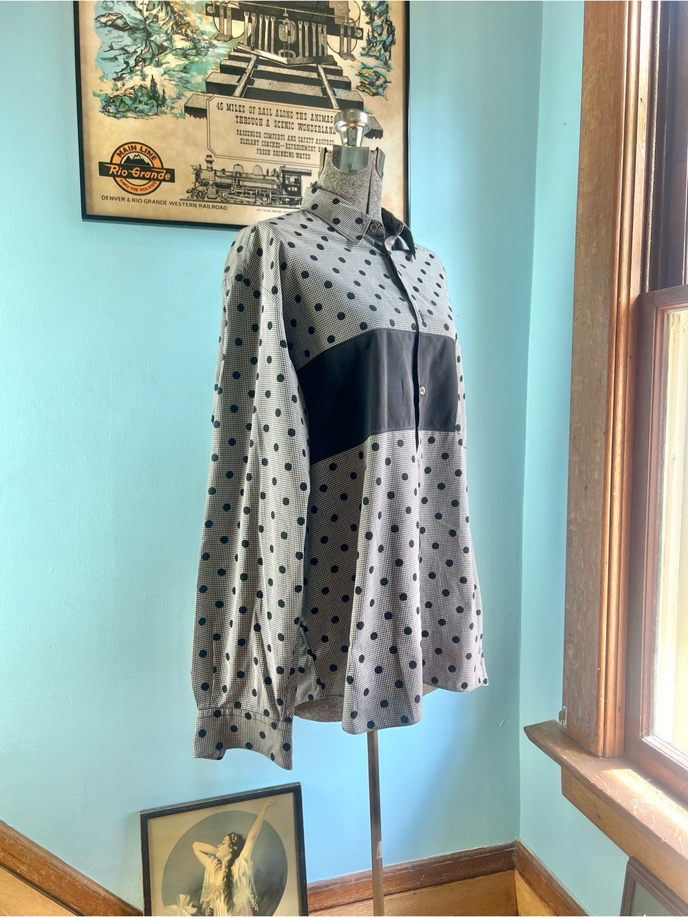 Comme des Garcons Grey Polka Dot Long-Sleeve Shirt with Black Chest Panel